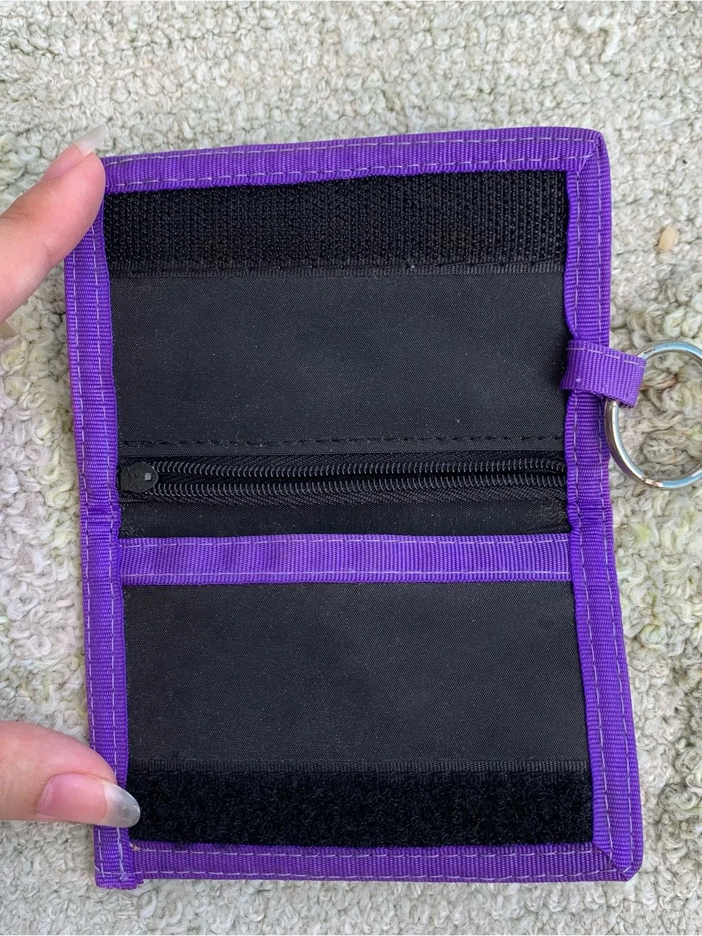Vintage Parrot Jungle Island Miami FL Purple Nylon Tri-Fold Wallet Keychain
